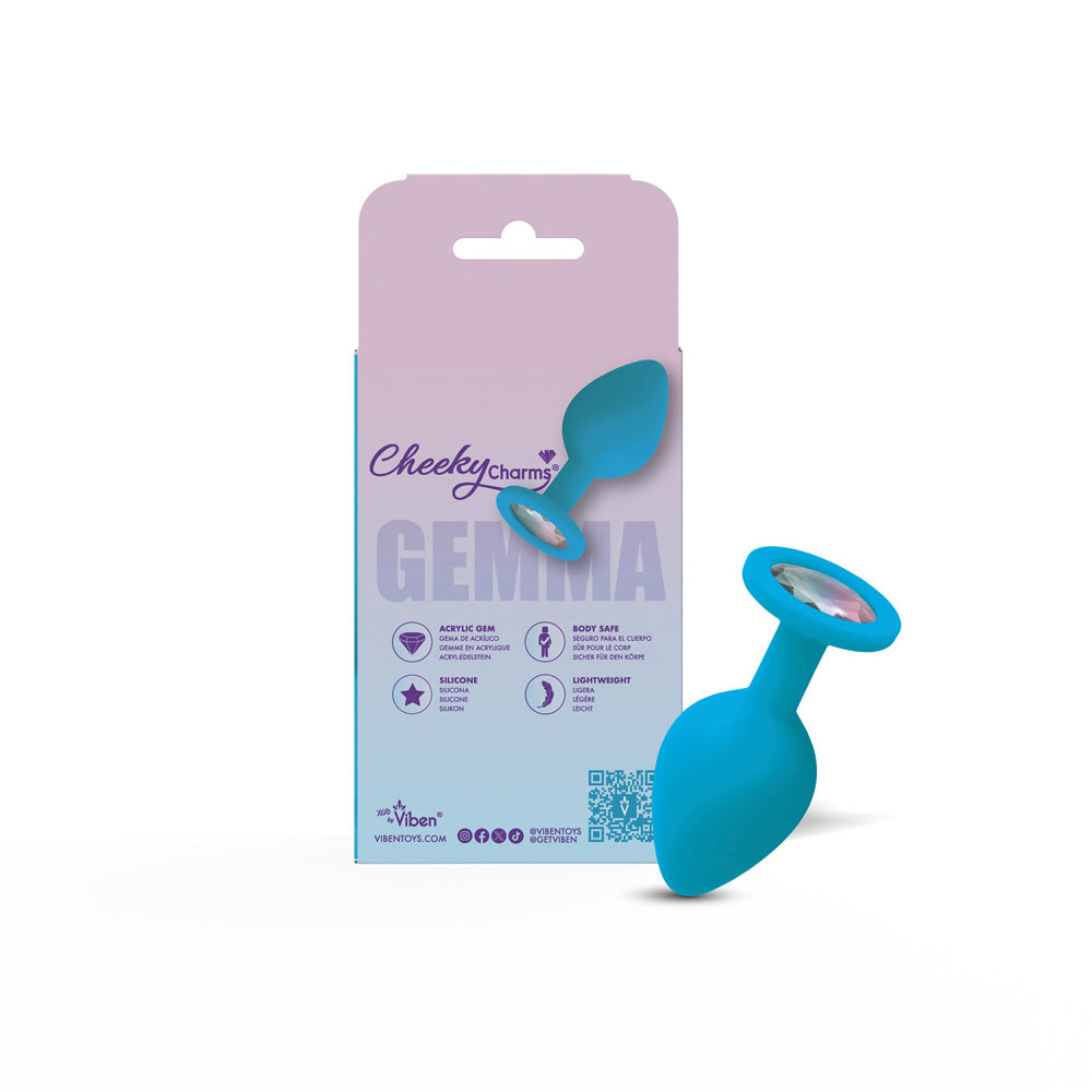 Gemma Teal Silicone Anal Plug with Clear Iridescent Gemstone – Medium