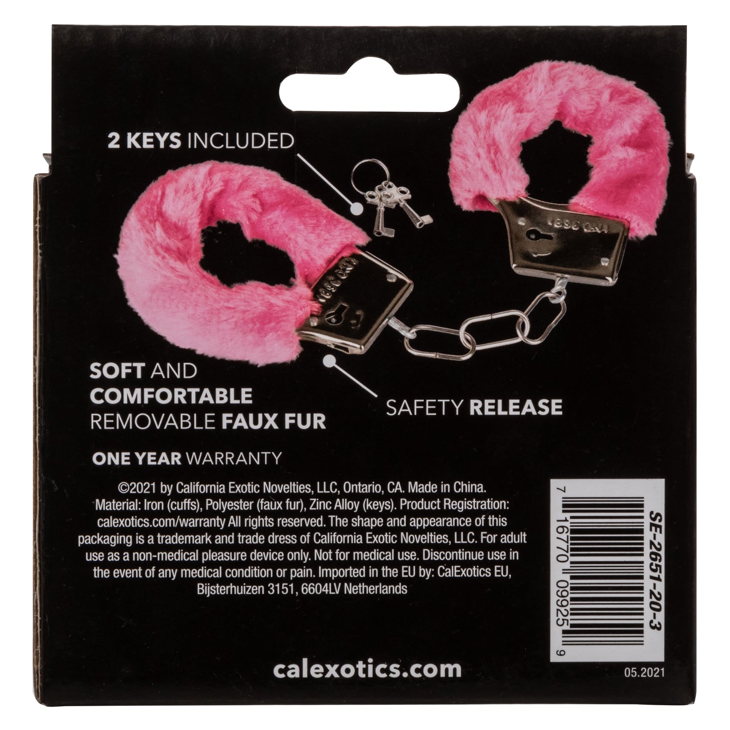 CalExotics Playful Furry Cuffs - Pink Metal Faux Fur Handcuffs with Safety Release
