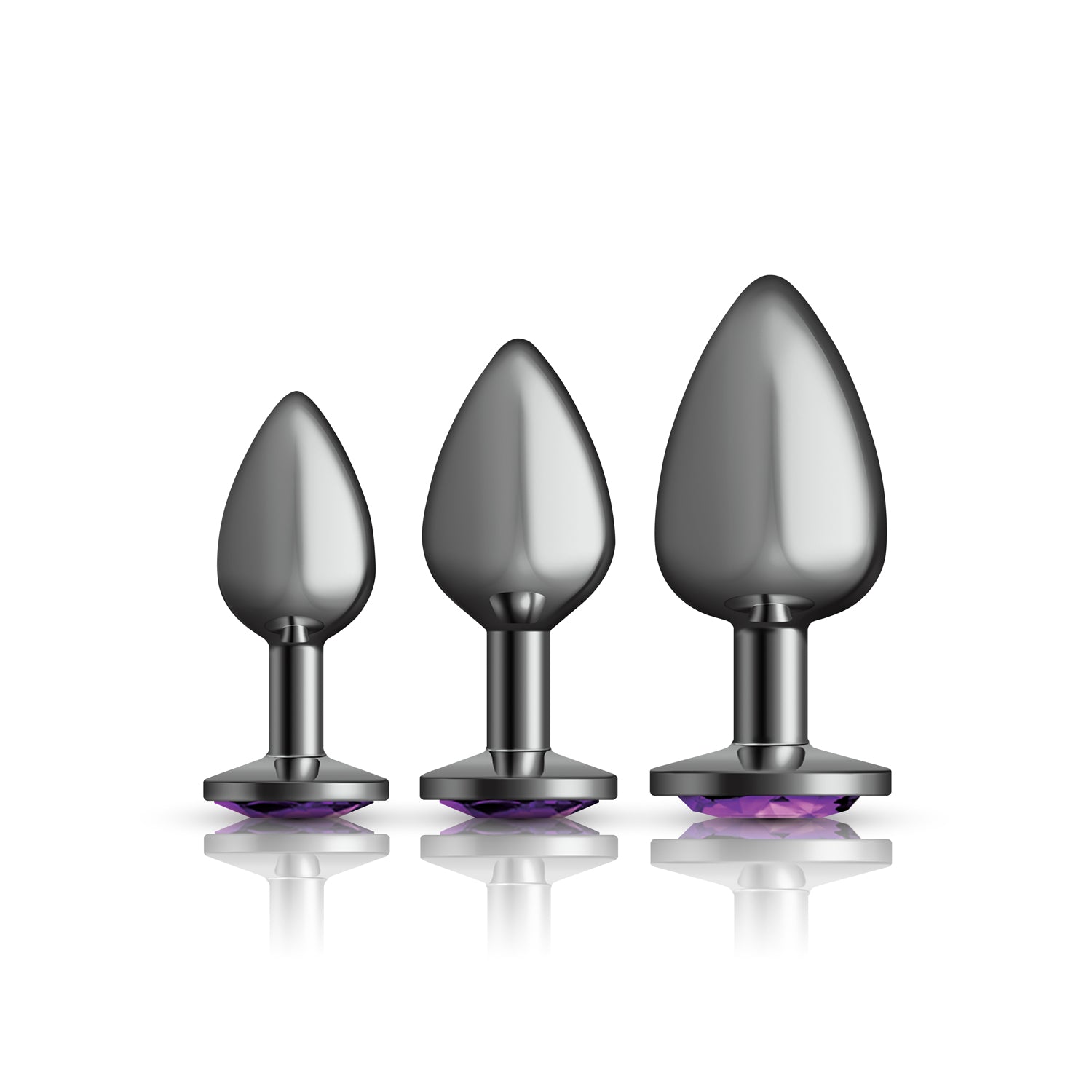 Purple Round Gem Anal Trainer Kit – Gunmetal – Tapered Anal Plugs