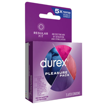 Durex Pleasure Pack - Assorted Condoms with Climax Control and Ribbed Texture