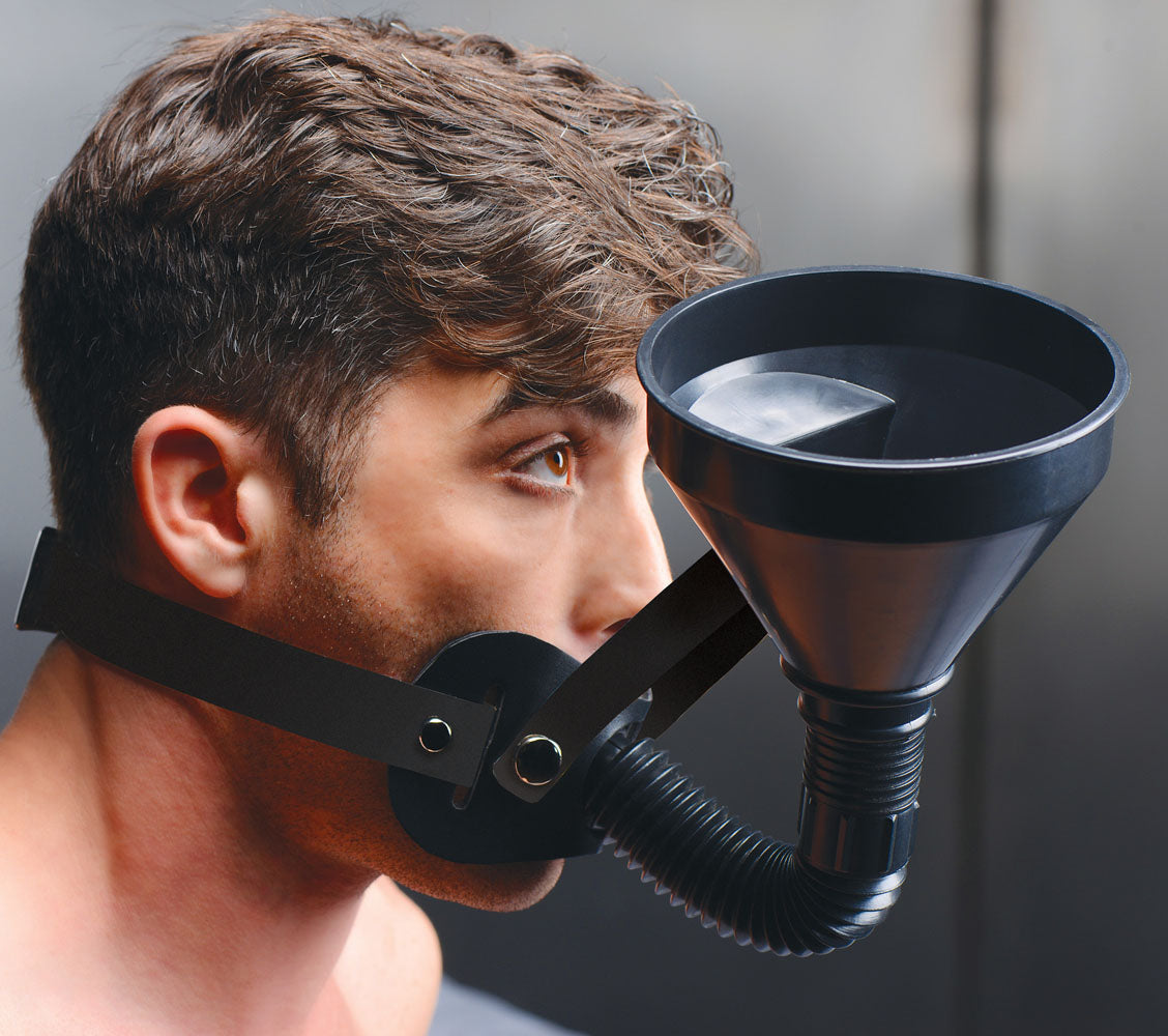 XR Brands Latrine Extreme Funnel Gag – Black – Adjustable Head Strap