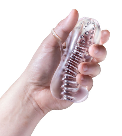 Rize Squeezy – Clear Male Stroker with Multi-Textured Chambers