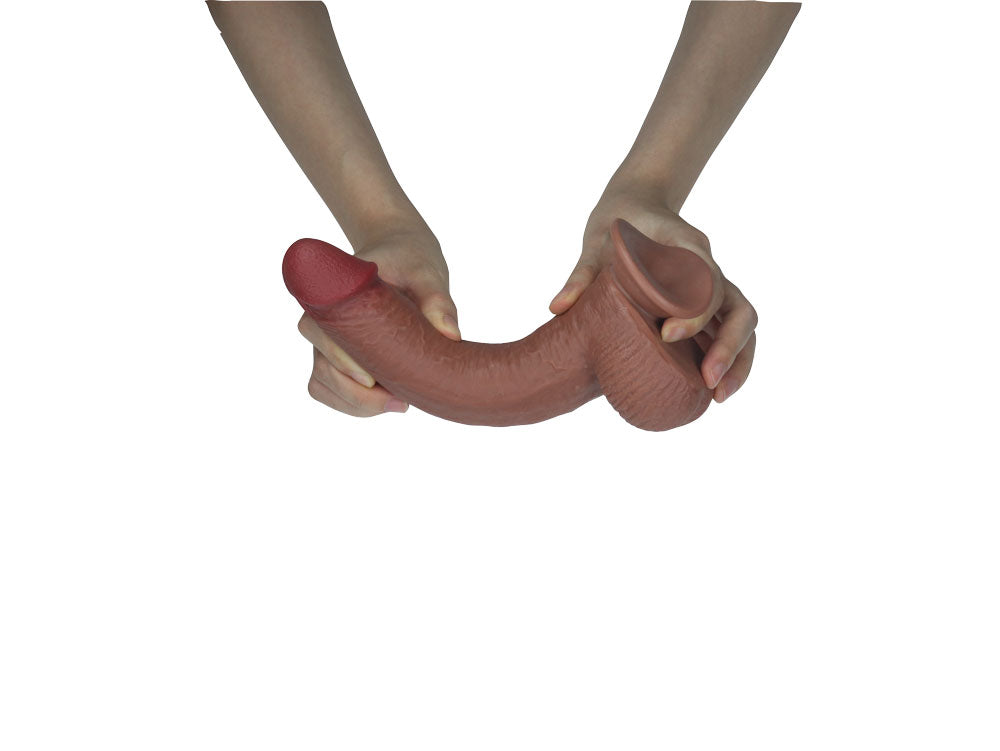 Real Skin 8" Dual Layer Dildo - Light Brown - Realistic, Waterproof, Bendable