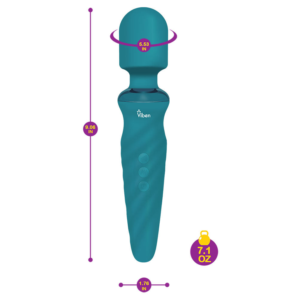 Viben Fierce Wand Massager - 25 Vibration Patterns, Waterproof, Ocean Blue