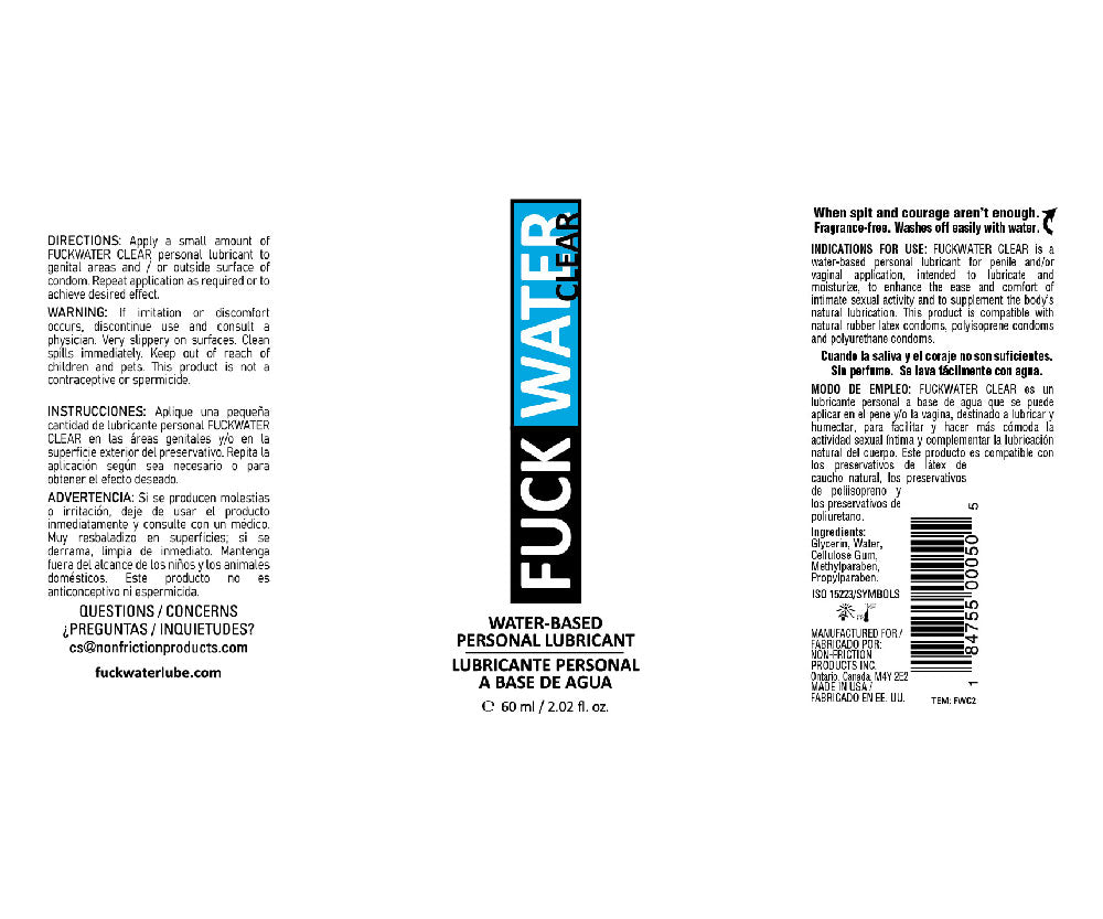 Fuck Water Clear Water-Based Lubricant 2oz – Fragrance-Free