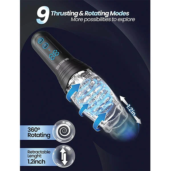 The Male Rose Pro Rechargeable Thrusting Vibrating and Rotating Masturbator – Clear