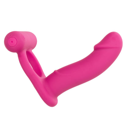 CalExotics Silicone Rechargeable Double Diver - Pink - Multi-Function Vibrating Cock Ring