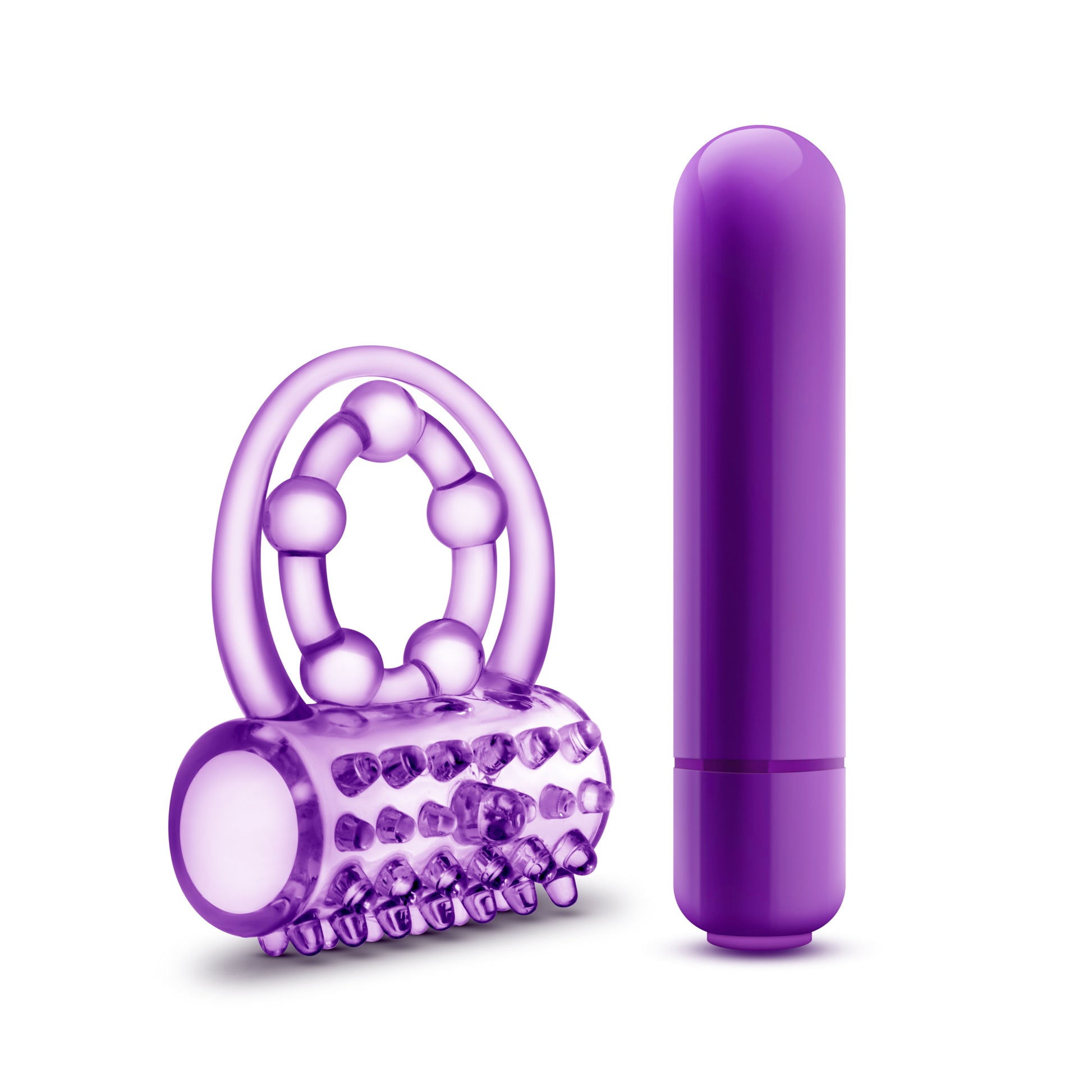 Blush Play With Me The Player Vibrating Double Strap Ring - Purple