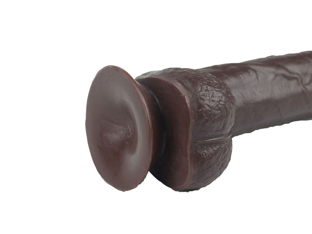 Real Skin 9" Dual Layer Dildo - Dark Brown - Bendable and Realistic