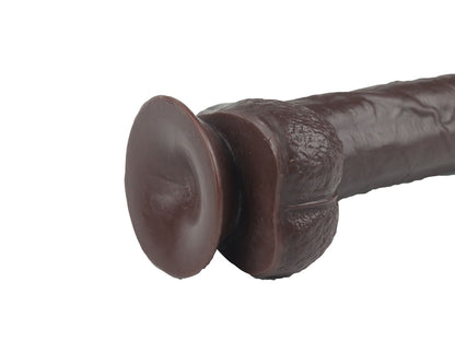 Real Skin 9" Dual Layer Dildo - Dark Brown - Bendable and Realistic