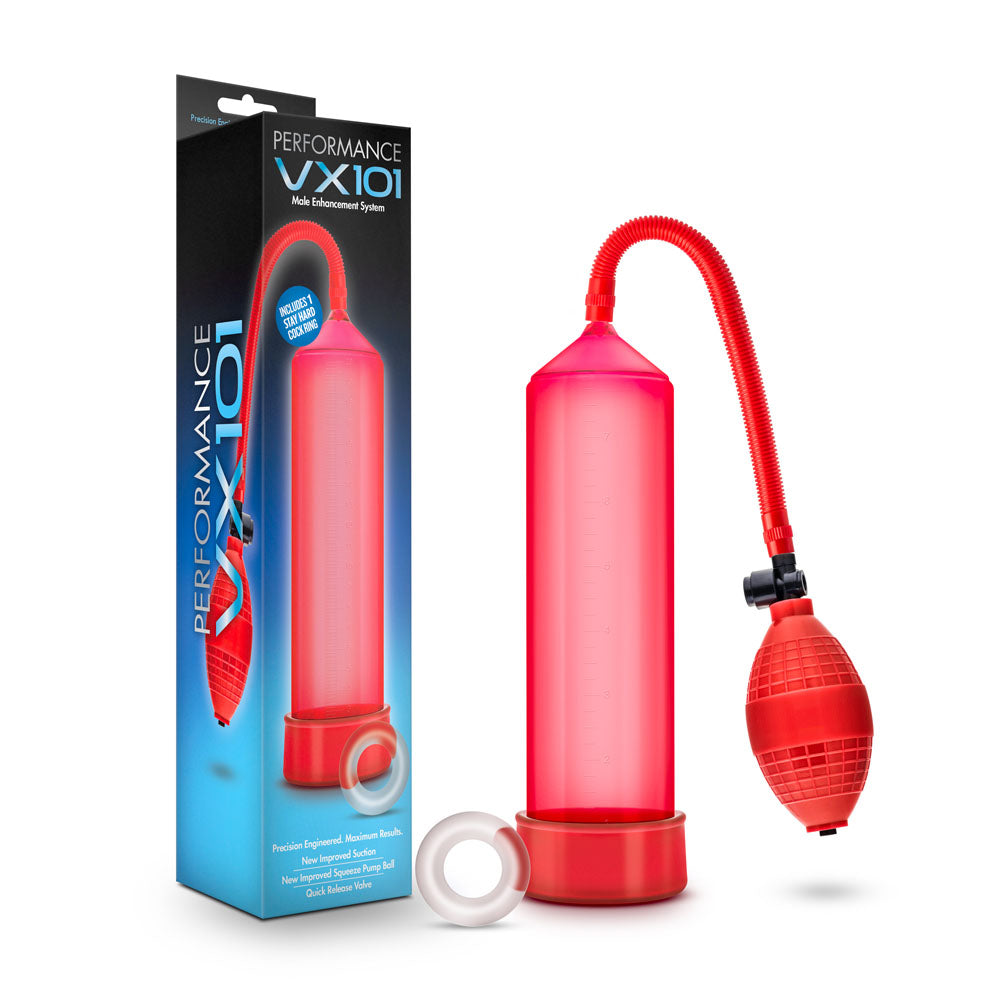 Blush Performance VX101 Male Enhancement Pump with Medical Grade Ball Pump - Red
