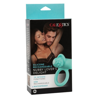 CalExotics Silicone Rechargeable Nubby Lover's Delight – Blue Vibrating Cock Ring