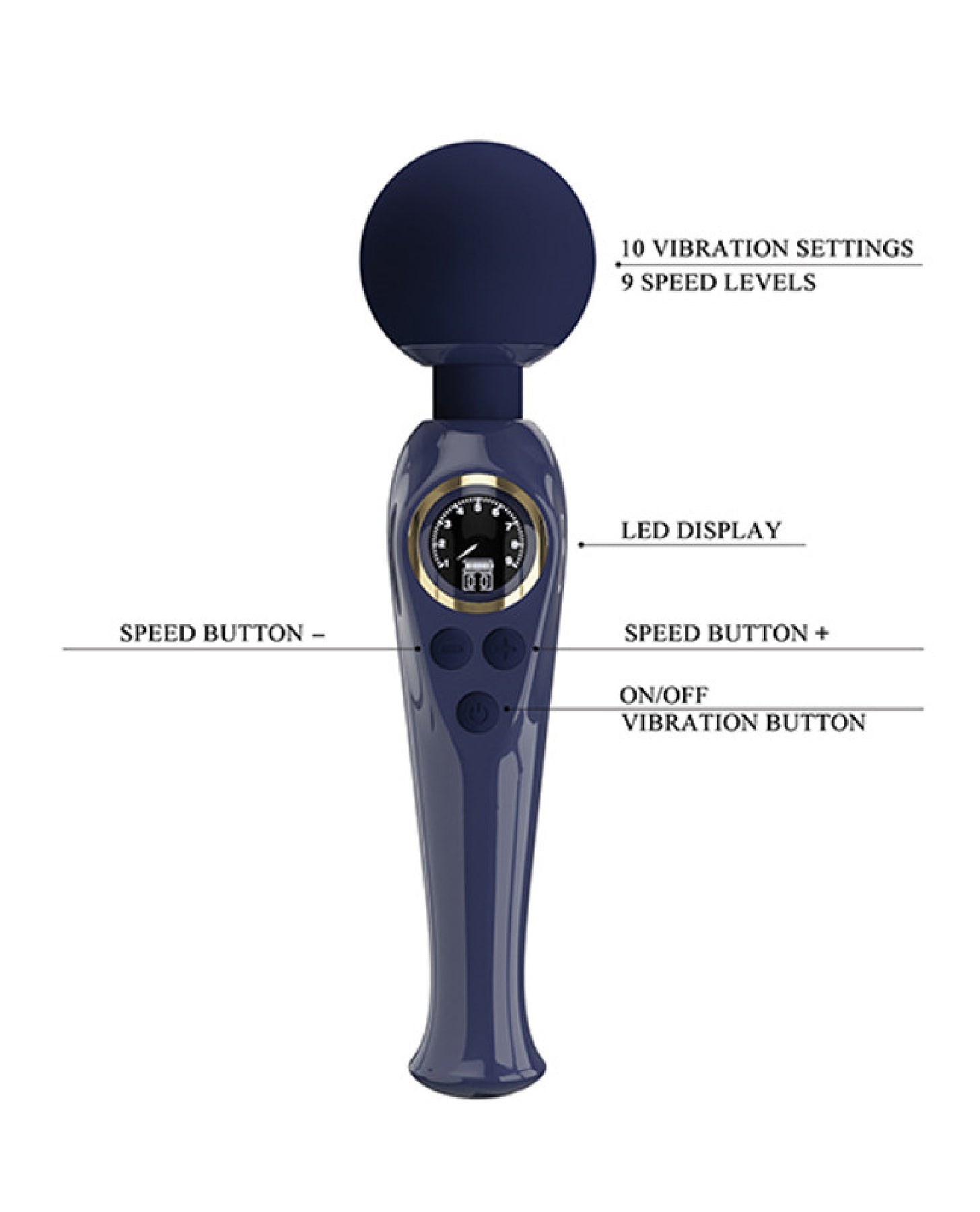 Skylar Led Digital Display Wand - Multi-Function Vibrating Wand - Blue