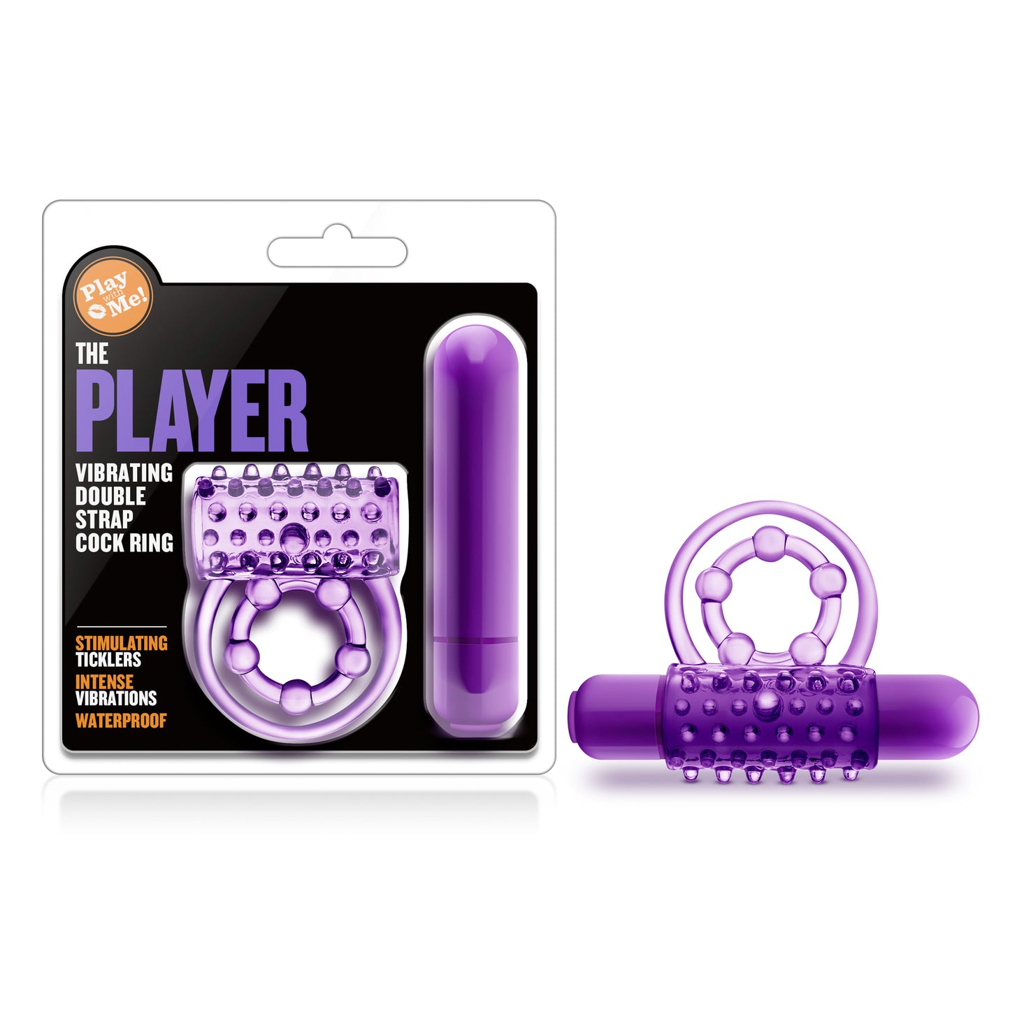 Blush Play With Me The Player Vibrating Double Strap Ring - Purple