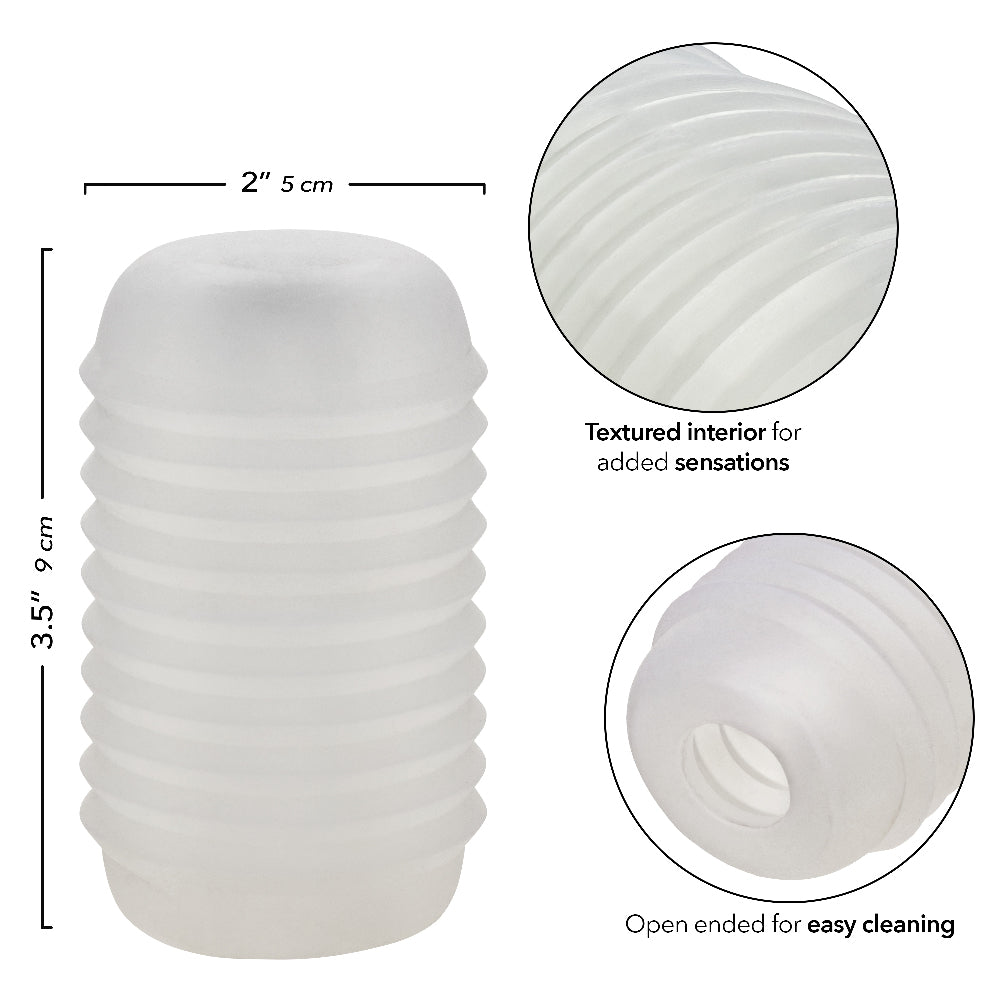 CalExotics Pop Sock Ribbed Stroker - Clear - Reversible Design with Ribbed Texture