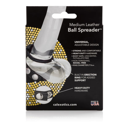 CalExotics Medium Leather Ball Spreader – Adjustable Erection Enhancer – Black