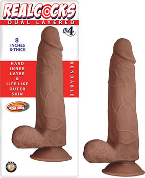 Realcocks Dual Layered #4 - Realistic Bendable Suction Cup Male Masturbator - Brown