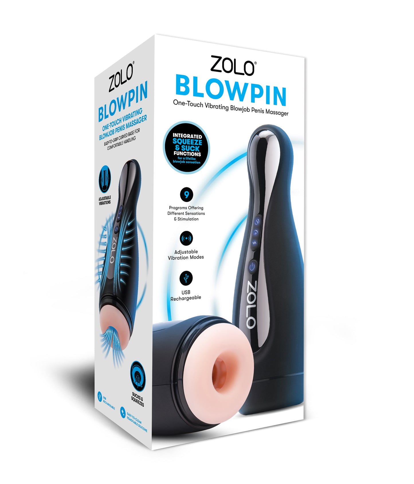 Zolo Blowpin Male Stroker with Suction and Vibration – Black
