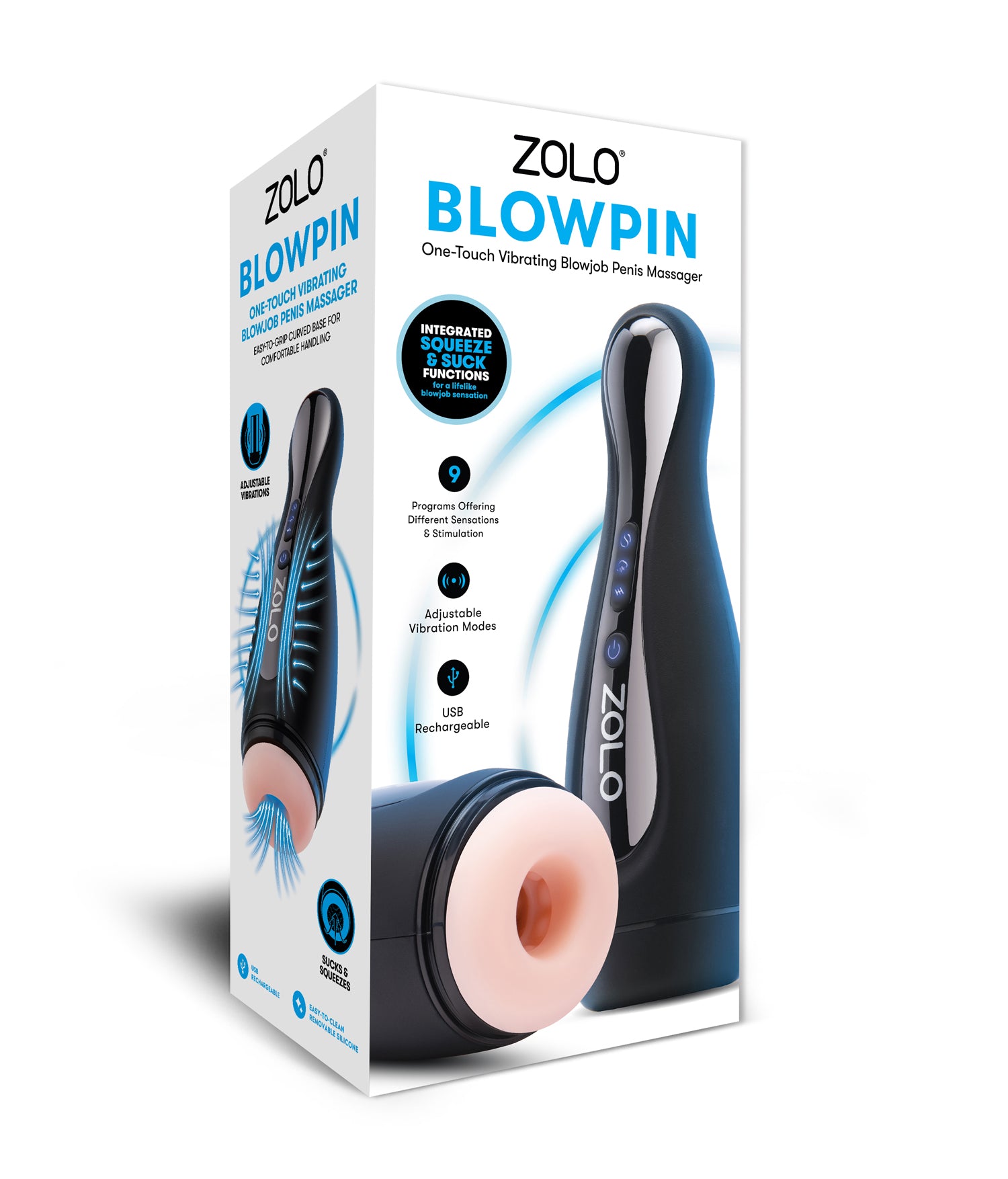 Zolo Blowpin Male Stroker with Suction and Vibration – Black
