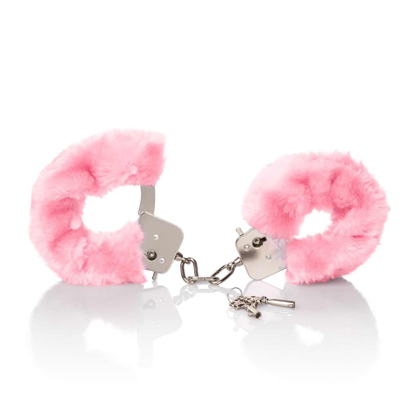CalExotics Pleasure Cuffs with Satin Mask – Pink – Metal Cuffs with Faux Fur Cover