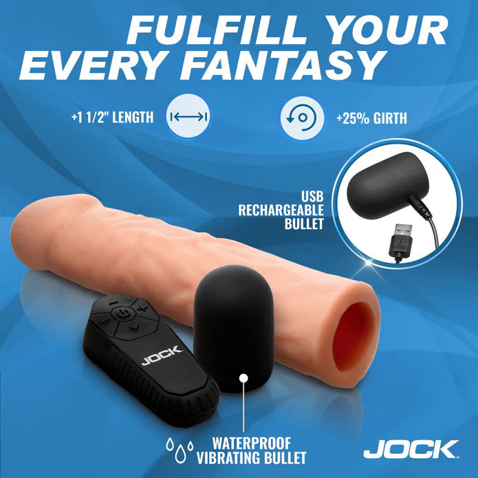 Curve Toys Jock Vibrating Penis Extension Sleeve - White - Realistic and Textured