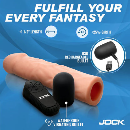 Curve Toys Jock Vibrating Penis Extension Sleeve - White - Realistic and Textured