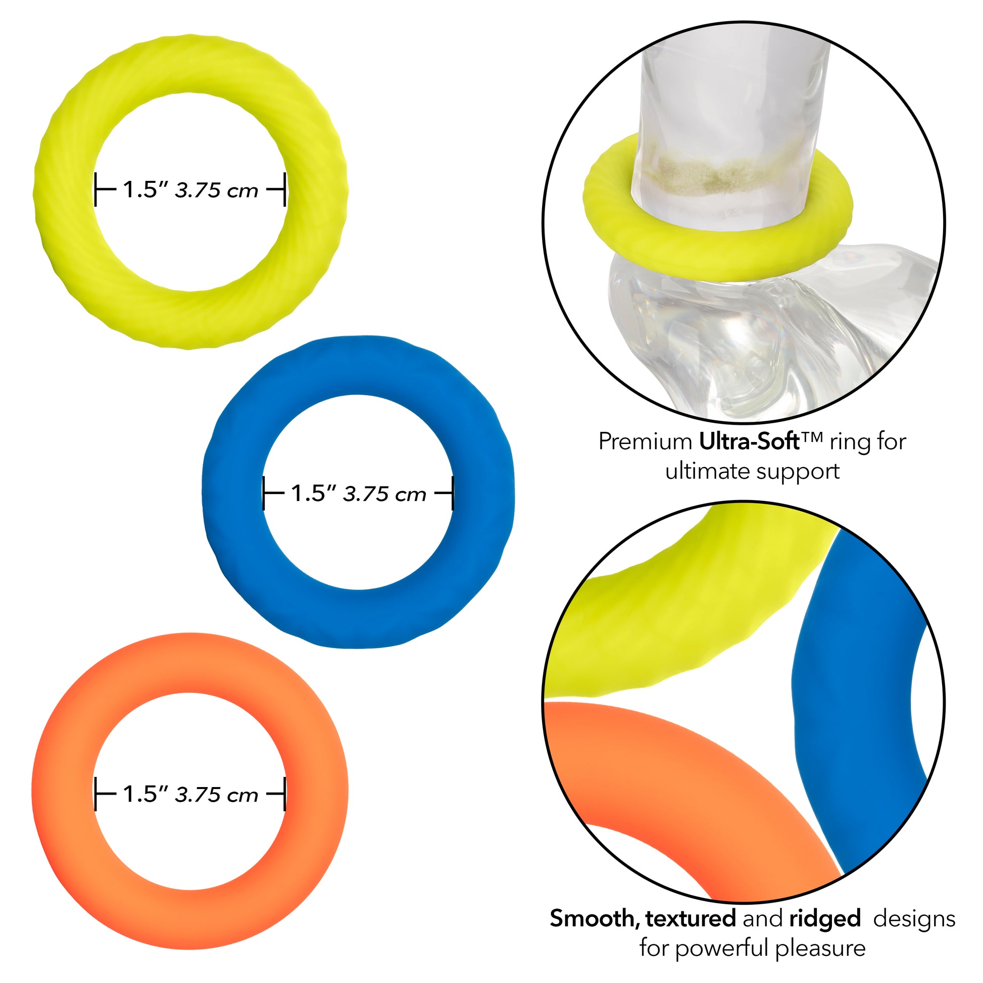 CalExotics Link Up Ultra-Soft Climax Set – 3 Textured Cock Rings – Multi