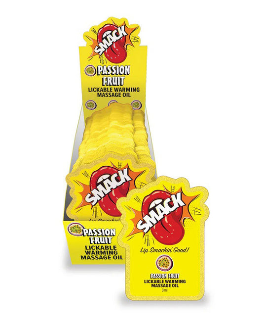 Little Genie Smack Warming Lickable Massage Oil – Passion Fruit – 3ml Pouch Display