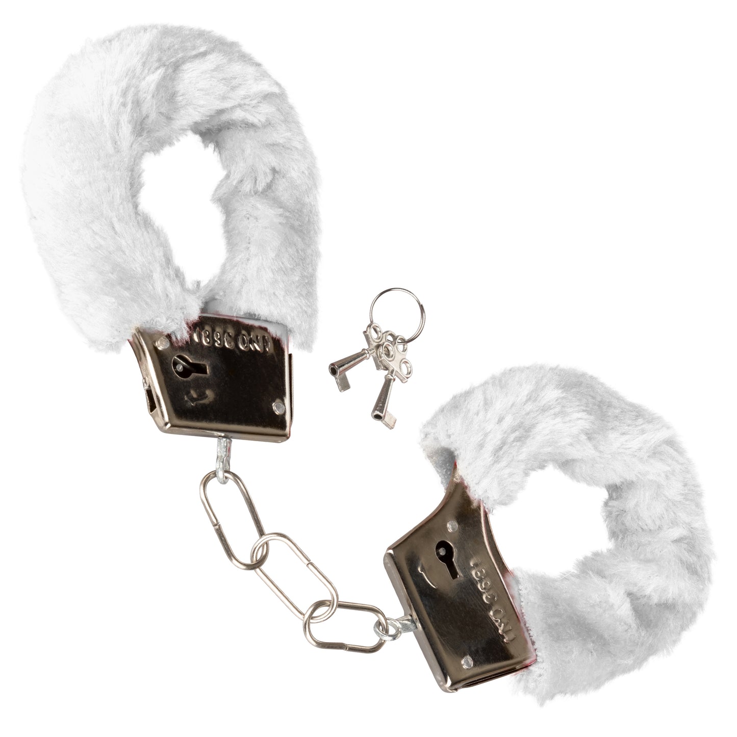 CalExotics Playful Furry Cuffs - Metal Handcuffs with Safety Release - White