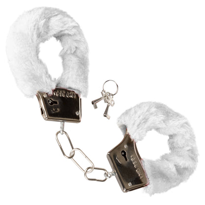 CalExotics Playful Furry Cuffs - Metal Handcuffs with Safety Release - White