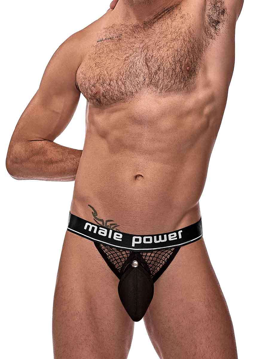 Male Power Cock Pit Net Cock Ring Jock - S/M - Black