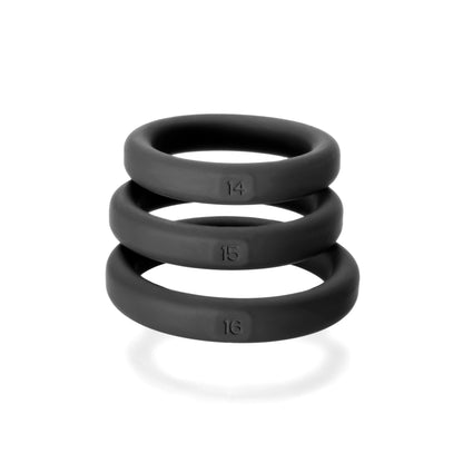 Perfect Fit Xact-Fit 3 Premium Silicone Cock Rings - Black - Sizes #14, #15, #16