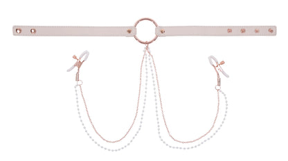Sportsheets Peaches N Creame Collar with Nipple Clamps - Pink