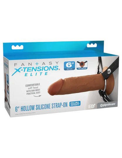 Pipedream Fantasy X-Tensions Elite 6" Hollow Silicone Strap-On – Brown