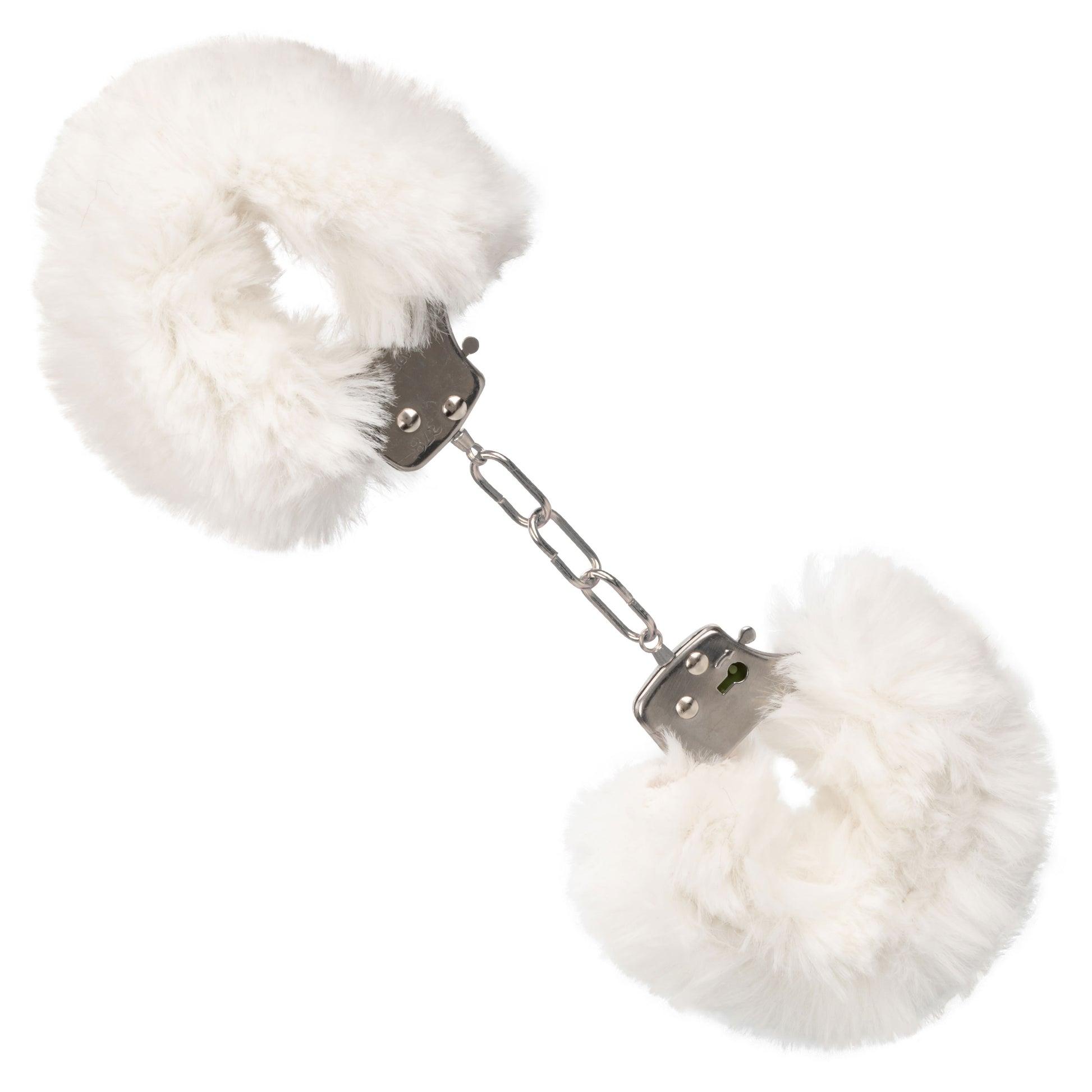CalExotics Ultra Fluffy Furry Cuffs - Lockable Metal Handcuffs with Faux Fur - White