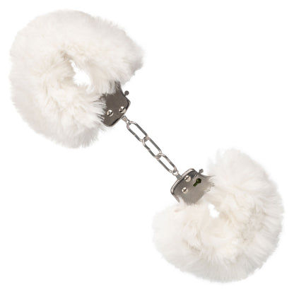 CalExotics Ultra Fluffy Furry Cuffs - Lockable Metal Handcuffs with Faux Fur - White
