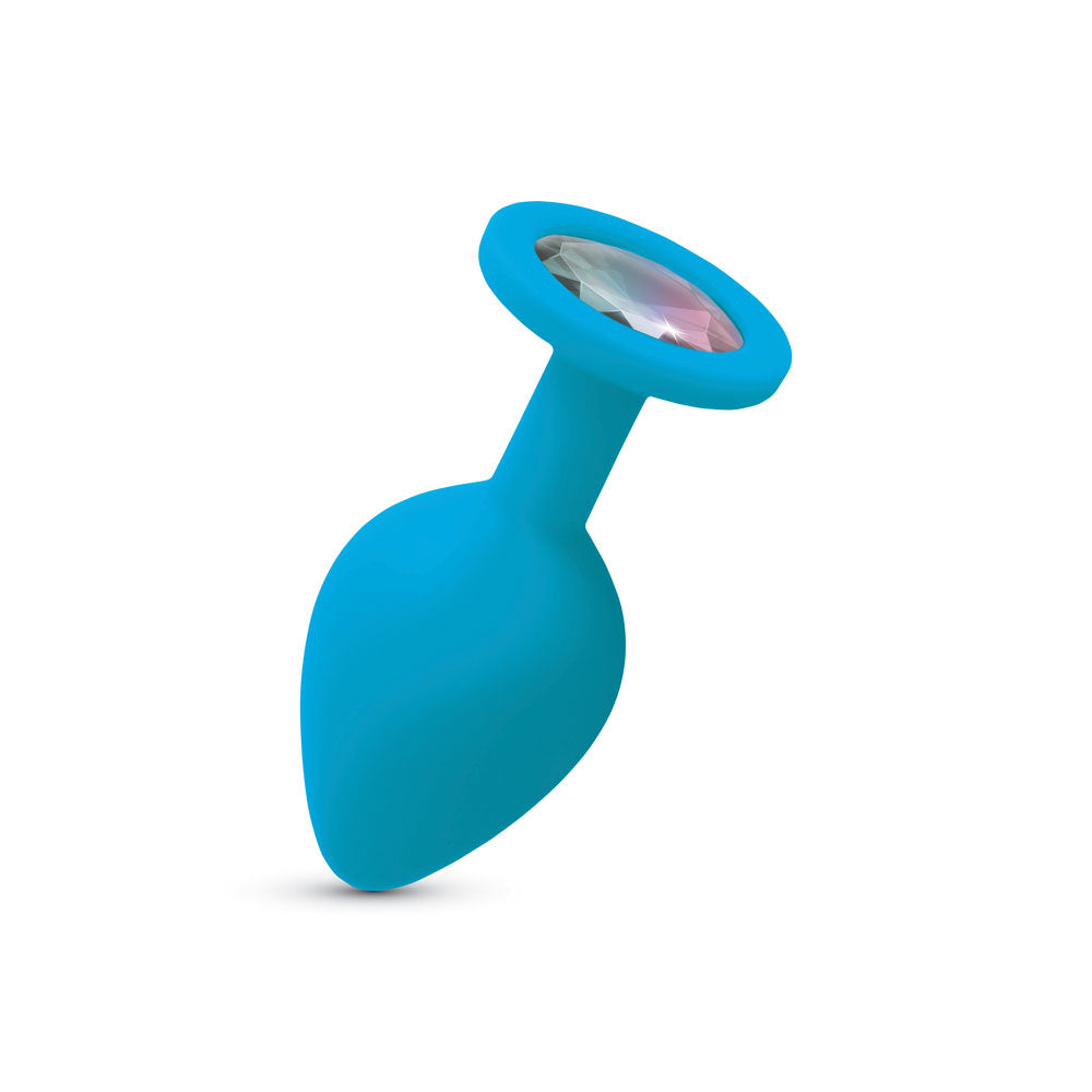 Gemma Teal Silicone Anal Plug with Clear Iridescent Gemstone – Medium