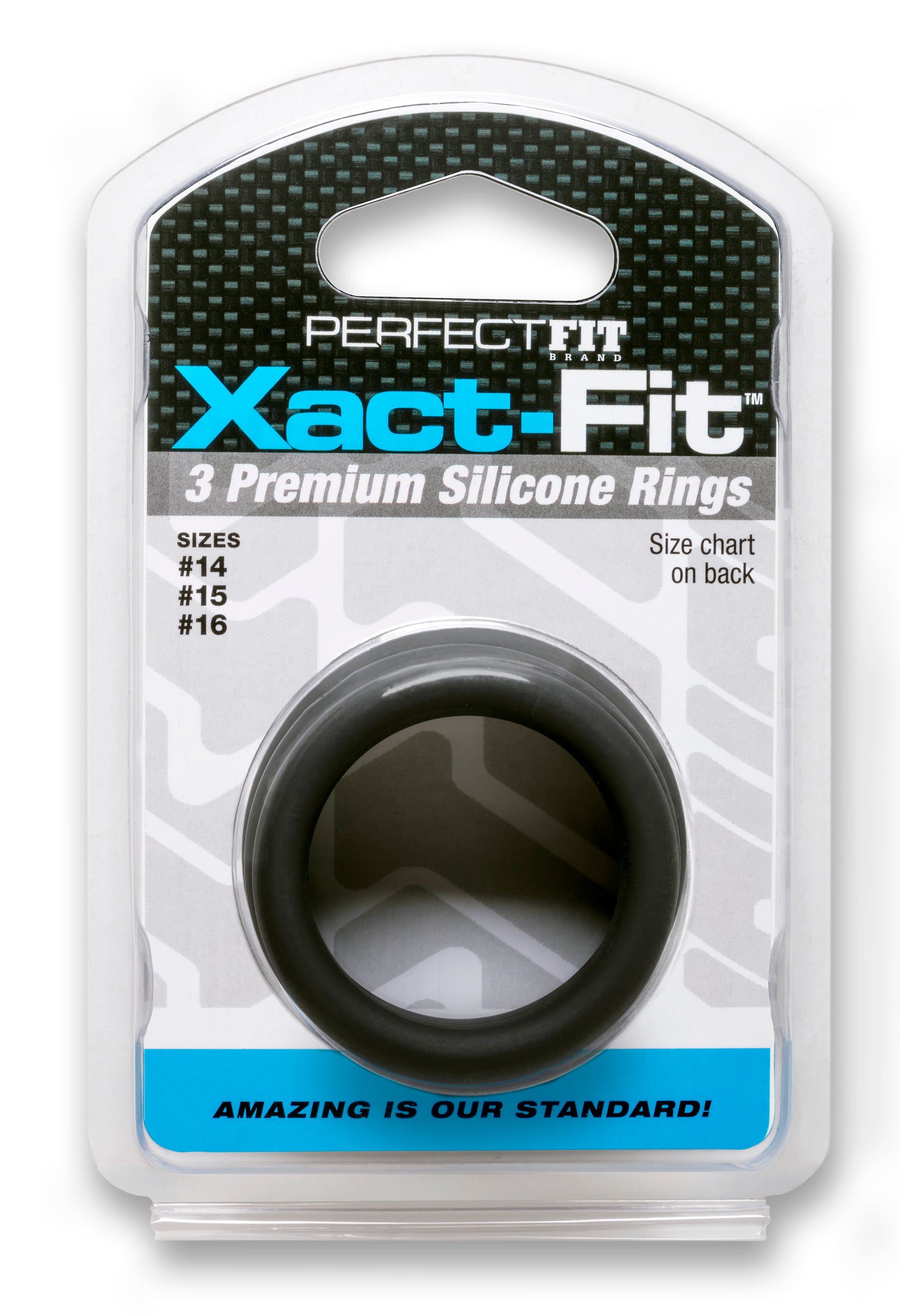 Perfect Fit Xact-Fit 3 Premium Silicone Cock Rings - Black - Sizes #14, #15, #16