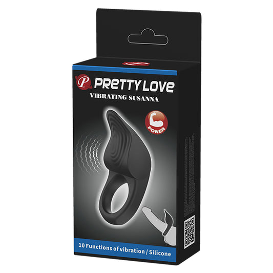 Pretty Love Vibrating Susanna Cock Ring - Black - 10 Vibration Functions