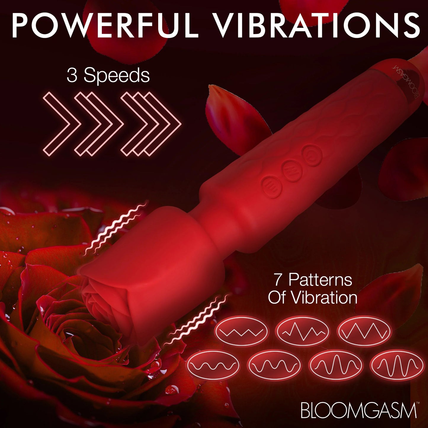 Pleasure Rose 10x Silicone Wand with Rose Attachment – Red