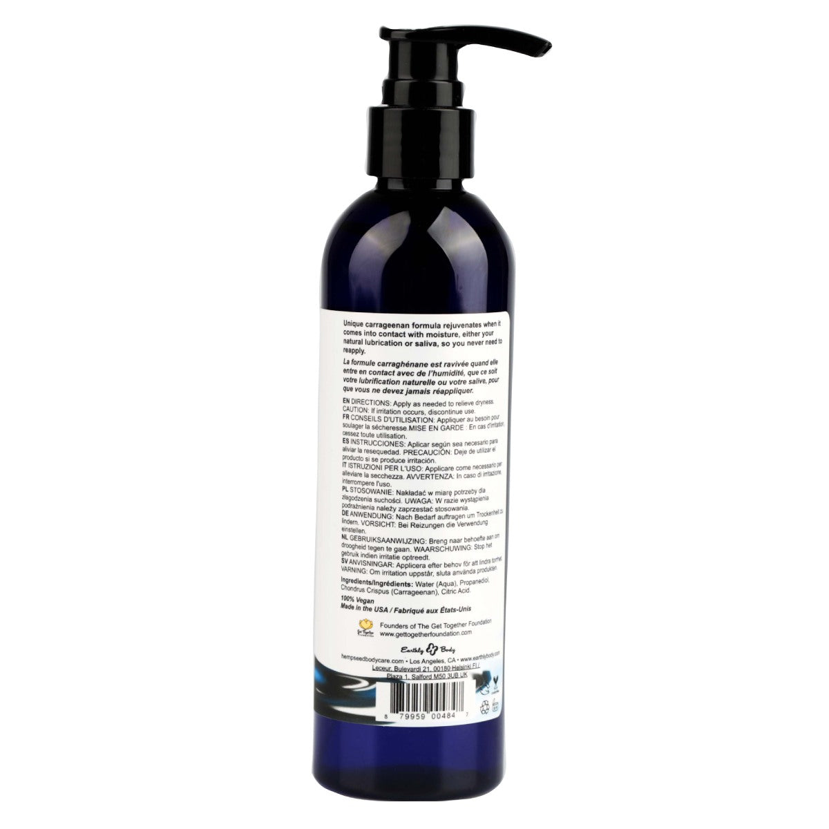 Earthly Body Water Slide Personal Lubricant 8 Oz – Water-Based, Vegan, Odorless