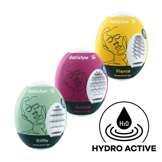 Satisfyer Masturbator Egg Set - Riffle, Bubble, Fierce - Single Use - Hydroactive TPE