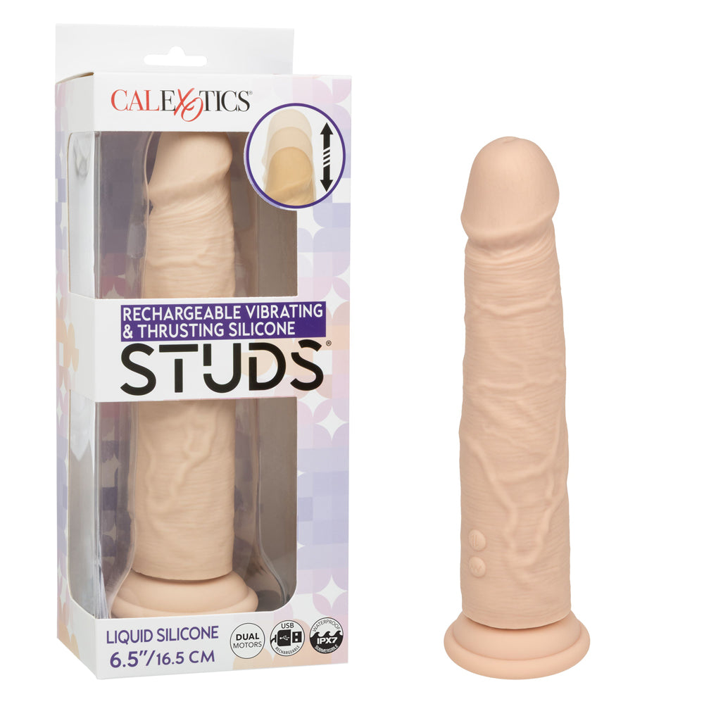 CalExotics Rechargeable Vibrating and Thrusting Silicone Stud - Ivory
