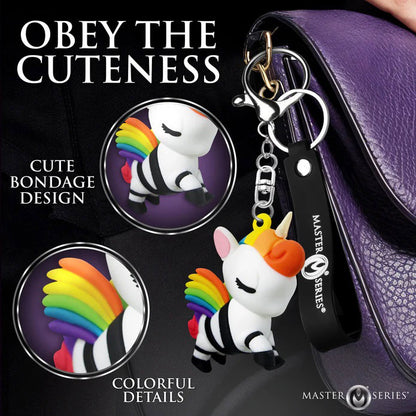 XR Brands Bondage Unicorn Keychain – White with Rainbow Mane