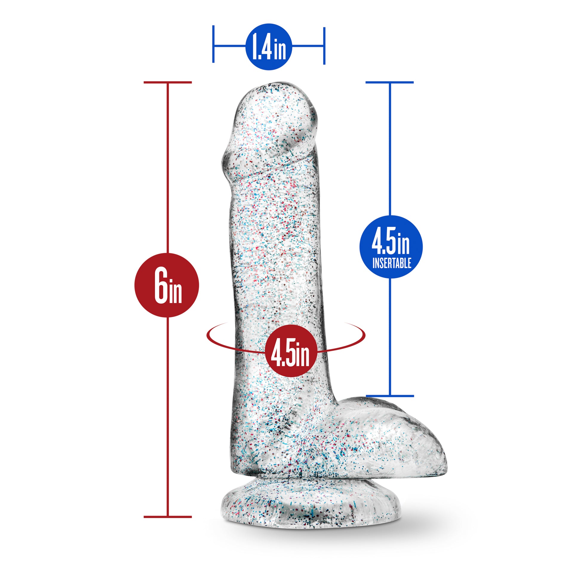 Blush Naturally Yours 6 Inch Glitter Dong - Flexible Suction Cup Toy - Sparkling Clear