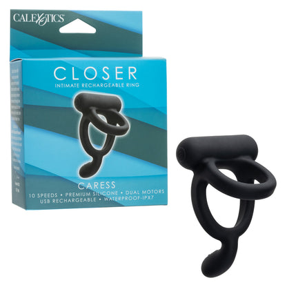 CalExotics Closer Intimate Rechargeable Ring Caress - Black - Dual Ring Design with Vibrating Taint Tickler