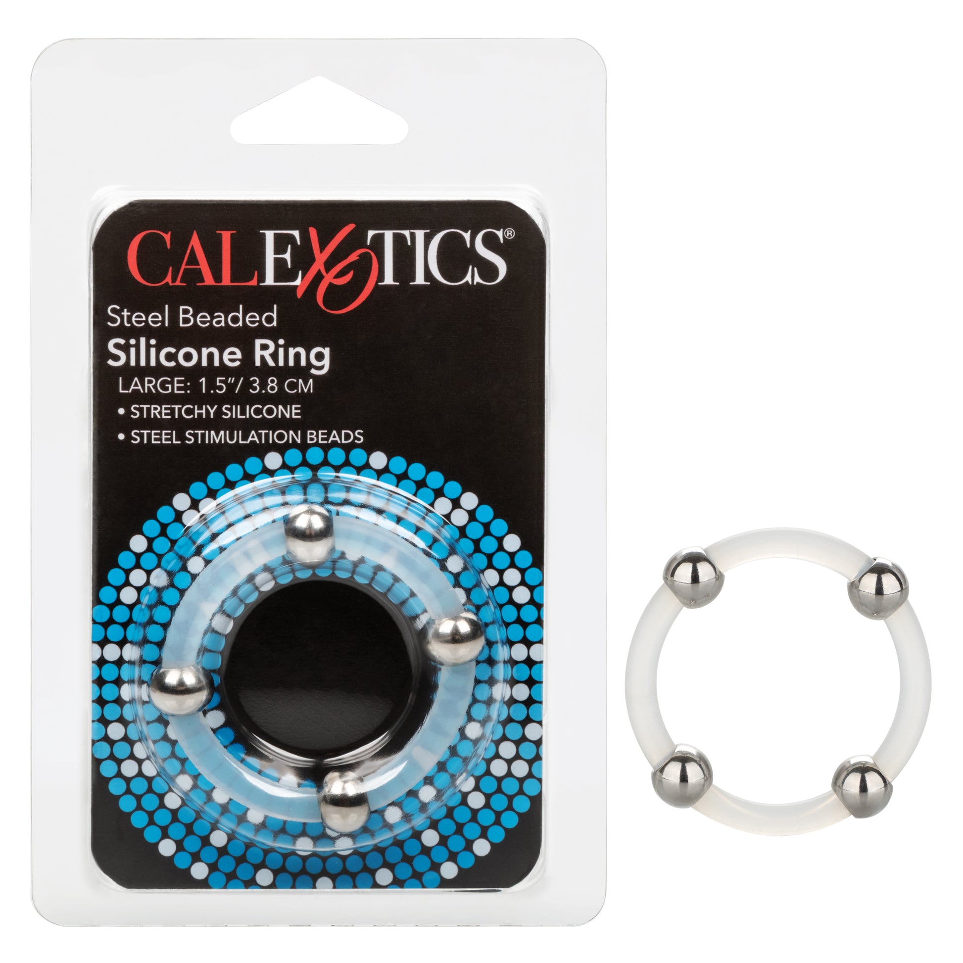 CalExotics Large Steel Beaded Silicone Ring – Supportive with Pleasure Beads – Black