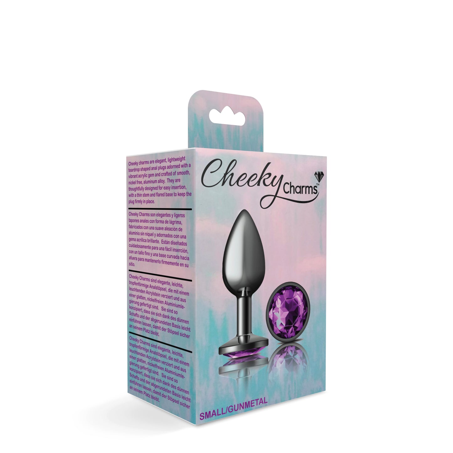 Cheeky Charms Small Gunmetal Metal Anal Plug with Deep Purple Acrylic Gemstone