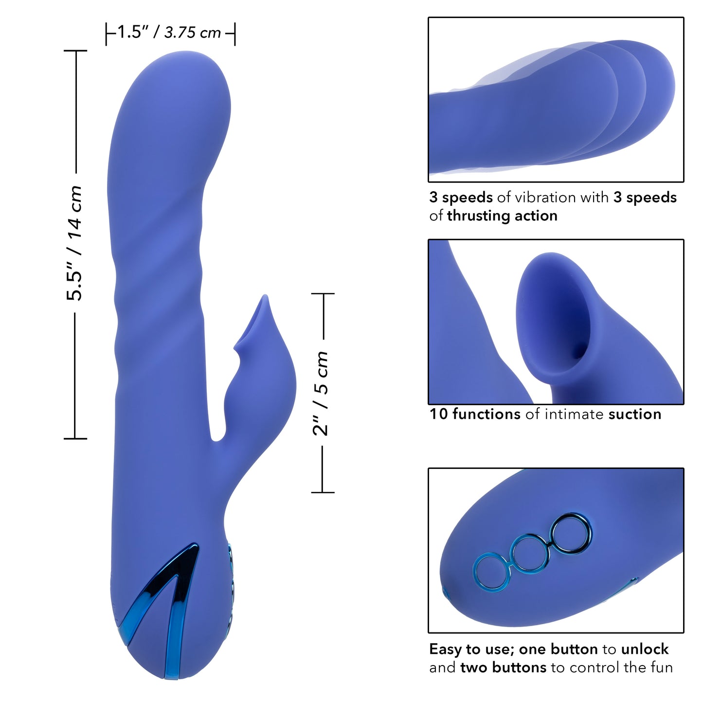 CalExotics L.A. Love Massager with Suction and Thrusting Action – Blue