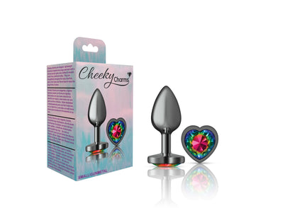 Cheeky Charms Rainbow Heart Gem Gunmetal Metal Anal Plug - Small
